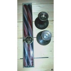 Pair Of Duchin Silver Candle Sticks w/ 12" J & S Handcrafted Candy Cane Candles